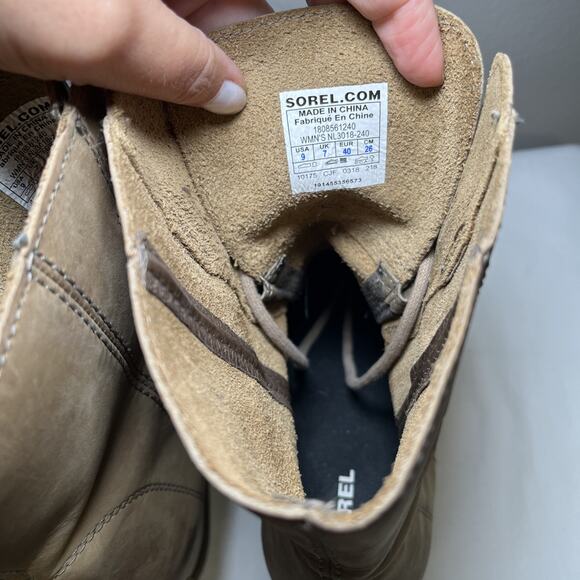 Sorel Joan of Arctic Wedge Mid Tobacco Tan Winter Leather Boot Womens Size 9 EUC - Picture 9 of 15